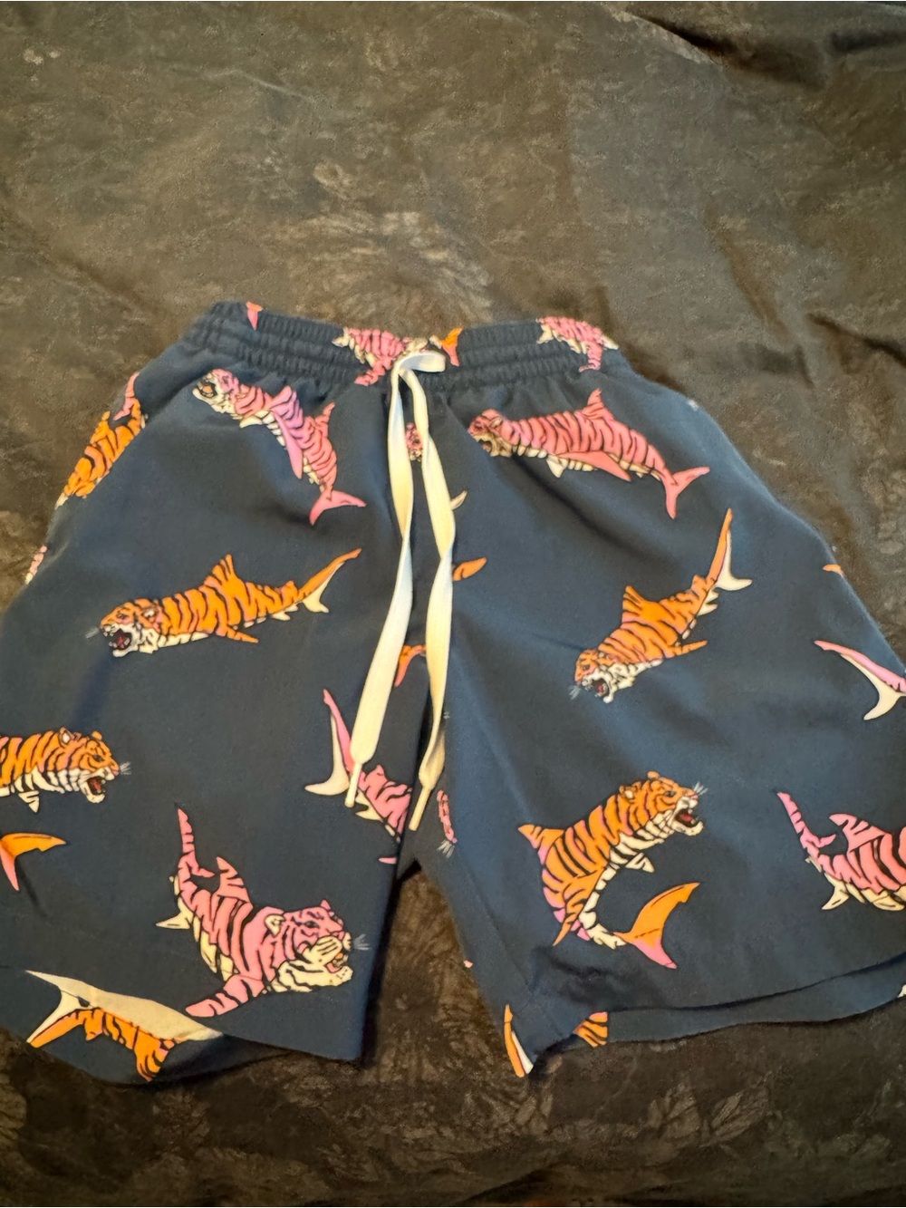 Chubbies Navy Swim Trunks with Orange and Pink Tiger Sharks - 7in